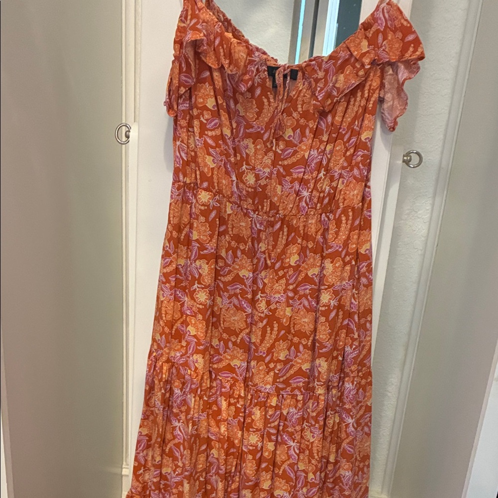 J. Crew Orange Floral Off-Shoulder Maxi Dress- Perfect for Spring or Easter
